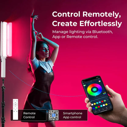 Digitek (DSL-1000 RGB) Handheld RGB LED Stick Light Wand with Barndoor, Battery Pack & Remote, 100W+80W RGB, 14 Special Effects, 0-360° HSI Full Color, 2700-7500K, CRI >97, for Photo & Videoshoots
