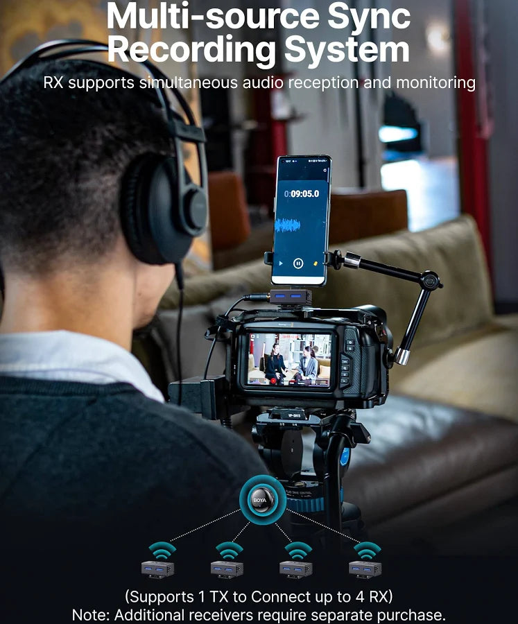 BOYALINK 3 Wireless Lavalier Microphone for Android/Camera/PC,AI Noise Reduction,48kHz/24Bit Studio Sound,984ft 30h Battery with Charging Case, APP Control Mic for Vlogging Interview(No Charging Case)