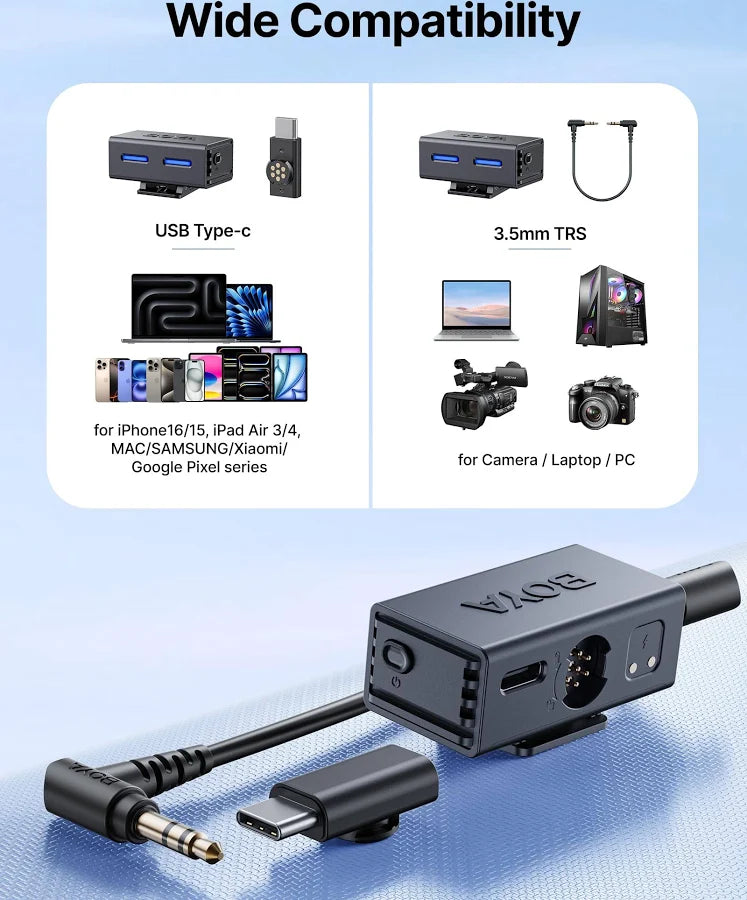 BOYALINK 3 Wireless Lavalier Microphone for Android/Camera/PC,AI Noise Reduction,48kHz/24Bit Studio Sound,984ft 30h Battery with Charging Case, APP Control Mic for Vlogging Interview(No Charging Case)