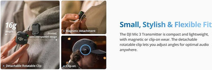 DJI Mic 3 (2 TX + 1 RX + Charging Case), Wireless Microphone for iPhone/Android/Camera, 32-bit Float Internal Recording, Dual Band Anti-Interference, Adaptive Gain Control for Balanced Volume, 28h Use