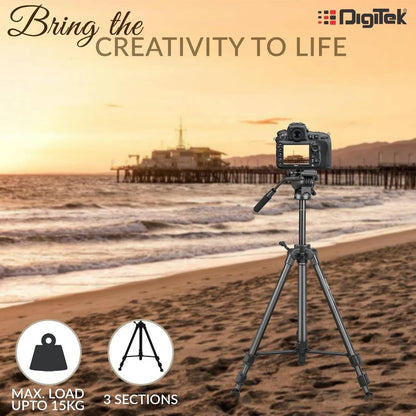 Digitek (DPTR 880 PRO) (165 cm) Platinum Aluminum Light Weight Tripod, with Fluid Video Head, for DSLR & Video Cameras, Maximum Operating Height: 5.90 Feet, Maximum Load : 6 kgs (Black)