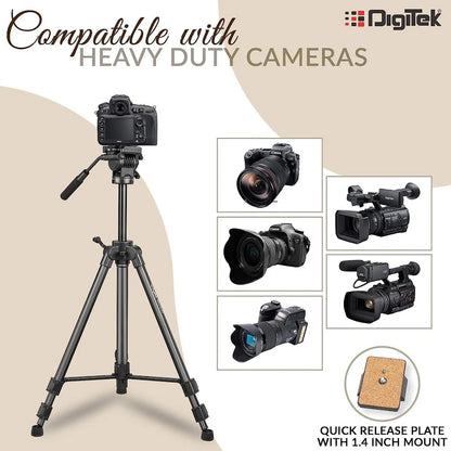 Digitek (DPTR 880 PRO) (165 cm) Platinum Aluminum Light Weight Tripod, with Fluid Video Head, for DSLR & Video Cameras, Maximum Operating Height: 5.90 Feet, Maximum Load : 6 kgs (Black)