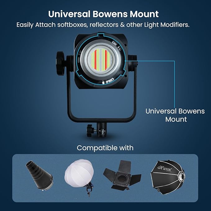 HIFFIN COB-150P Professional 150W RGB LED Video Light | 2800K-6800K Dimmable | 11 FX Modes | 9800Lm Brightness | Remote Control | 220V Power Supply | Studio & Lighting for Photography & Videography - Image 3