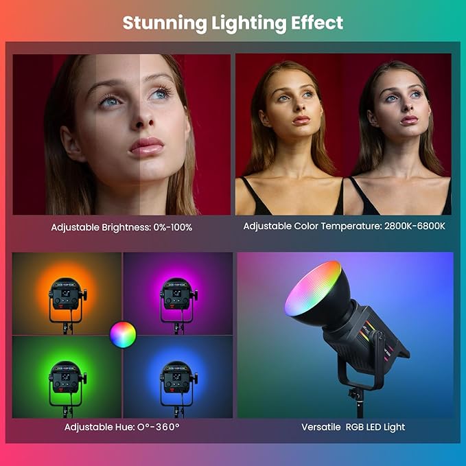 HIFFIN COB-150P Professional 150W RGB LED Video Light | 2800K-6800K Dimmable | 11 FX Modes | 9800Lm Brightness | Remote Control | 220V Power Supply | Studio & Lighting for Photography & Videography - Image 5