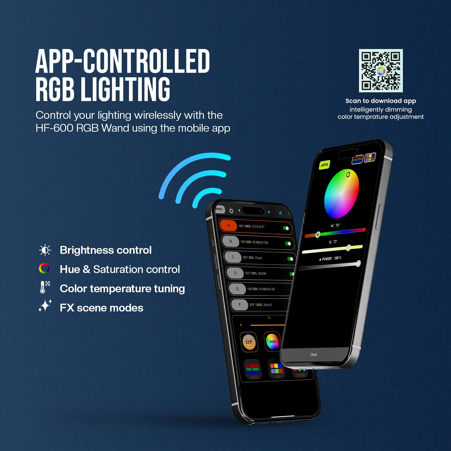 HIFFIN HF-600 RGB LED Light Stick for Photography, Photography Light with RGB CCT HSI Mode, 2500K-9900K Adjustable, 25 Fx Light Effect, Power 25W, Barndoor, 5200mah Battery for YouTube, Photoshoot - Image 6