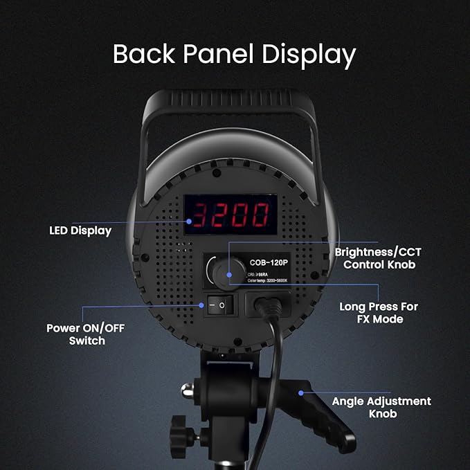HIFFIN COB-120P Professional 120W LED Video Light for Studio Film Recording, 3200K-5600K Dimmable with Remote Control, Widely Used for Photography and Videography - Image 5