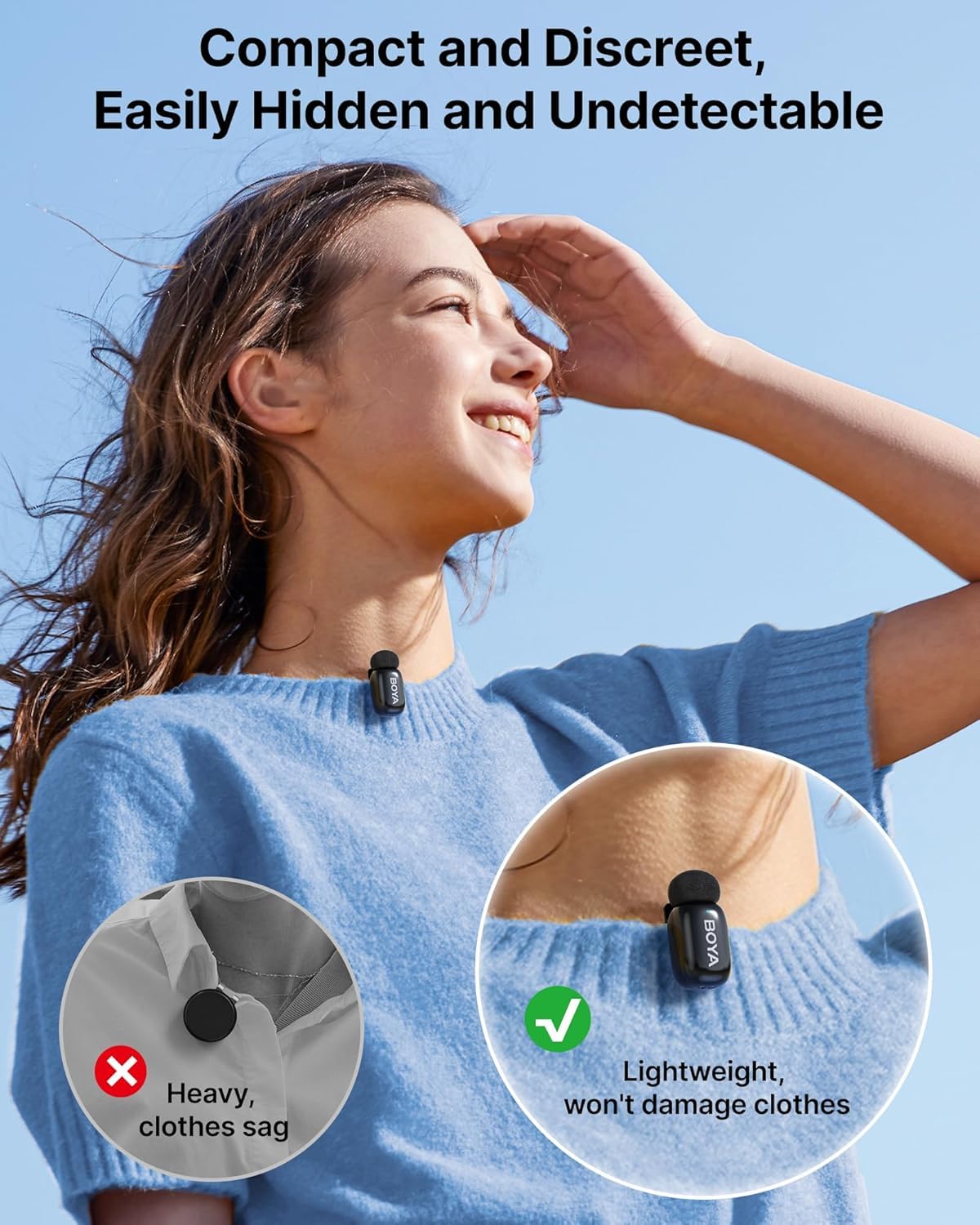 BOYA Mini Wireless Microphone for Phone with USB C Plug, Clip On Lavalier Mic for iPhone, Android & PC Noise Reduction, AI Voice Changer, 30H Battery & Charging Case. - Image 7