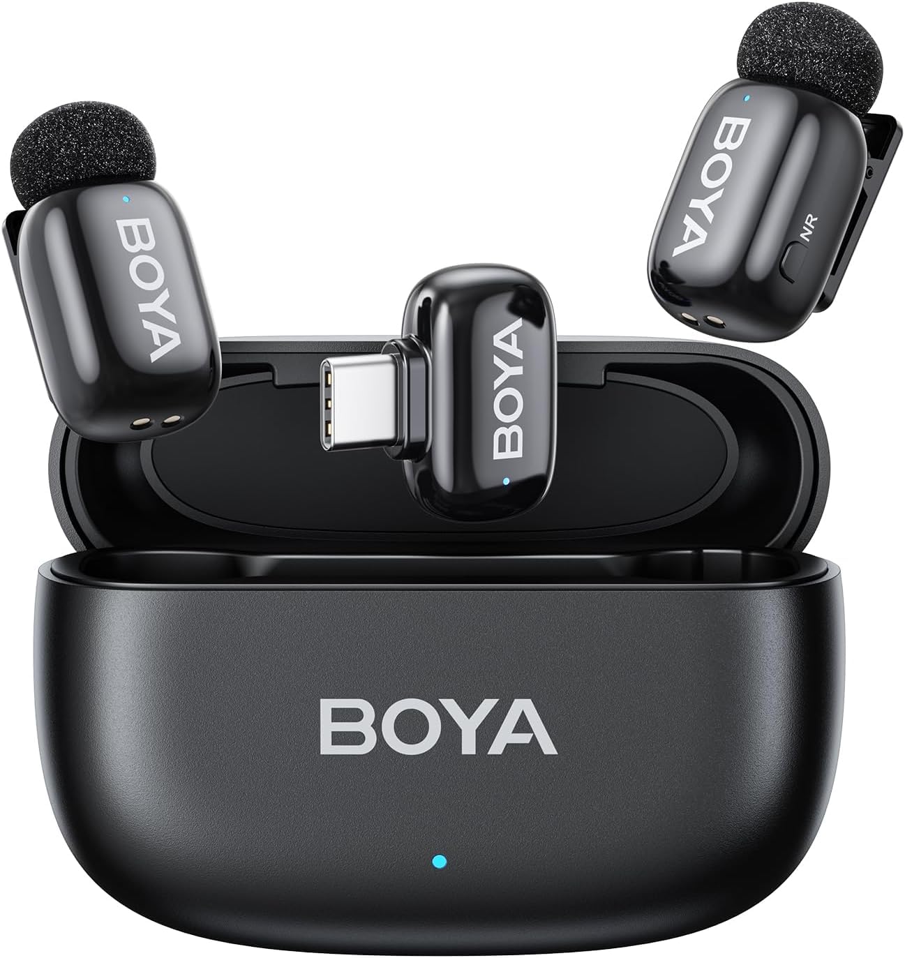 BOYA Mini Wireless Microphone for Phone with USB C Plug, Clip On Lavalier Mic for iPhone, Android & PC Noise Reduction, AI Voice Changer, 30H Battery & Charging Case.