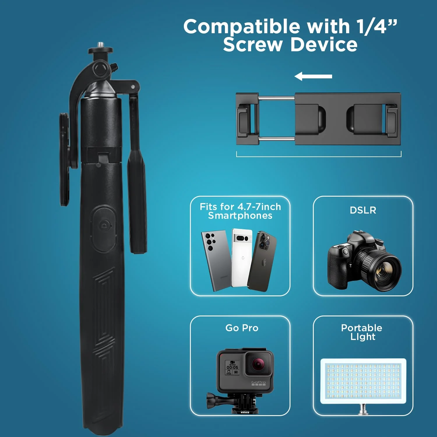 TELESIN Camera Clamp Handlebar Bike Mount 360° Double Ballhead Magic Arm with 1/4"-20 Thread for Motorcycle Monitor Canon Nikon DSLR/Gopro/LED Lights/Ronin-M/Ronin MX/Freefly - Image 5